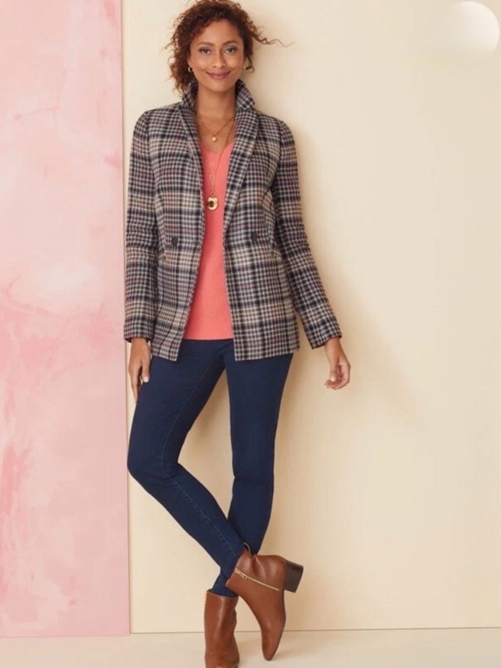 Talbots Double Breasted Bradwell Plaid Academia Professional Blazer Size 10P